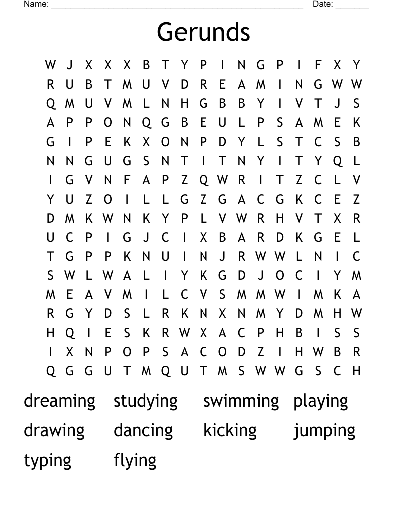 Gerunds Word Search