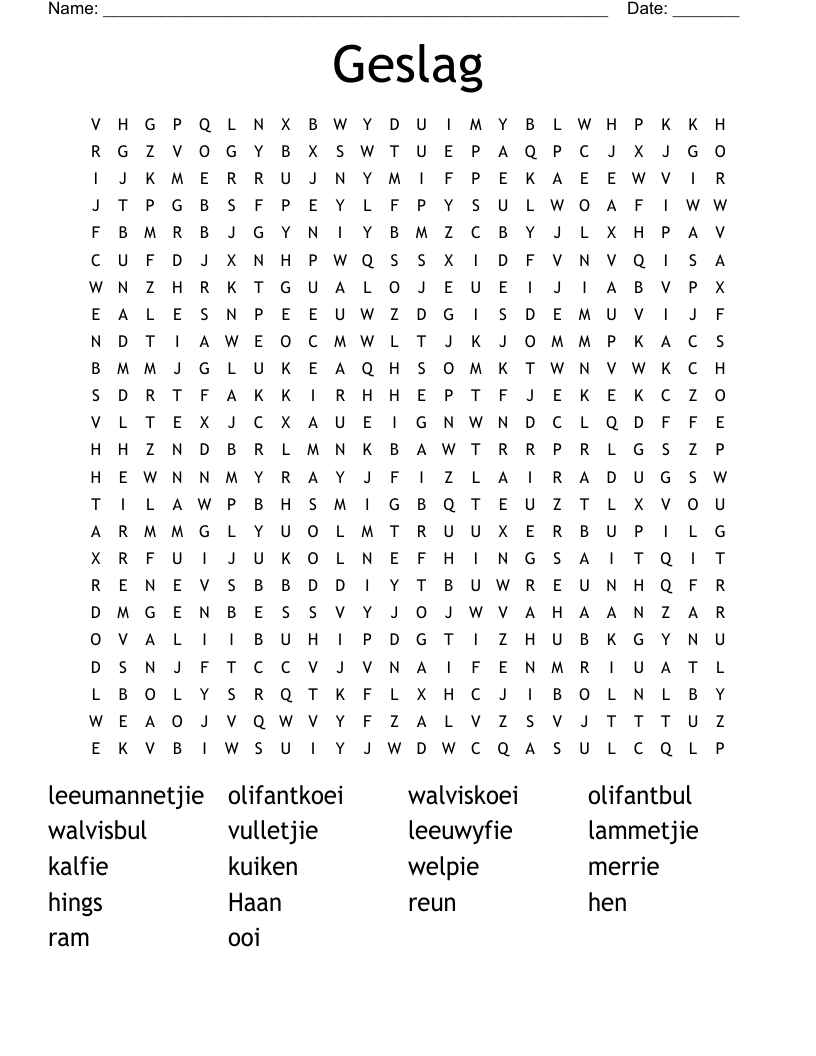 Geslag Word Search