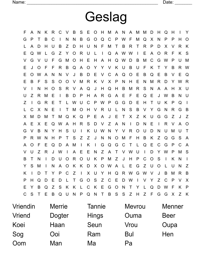 Geslag Word Search