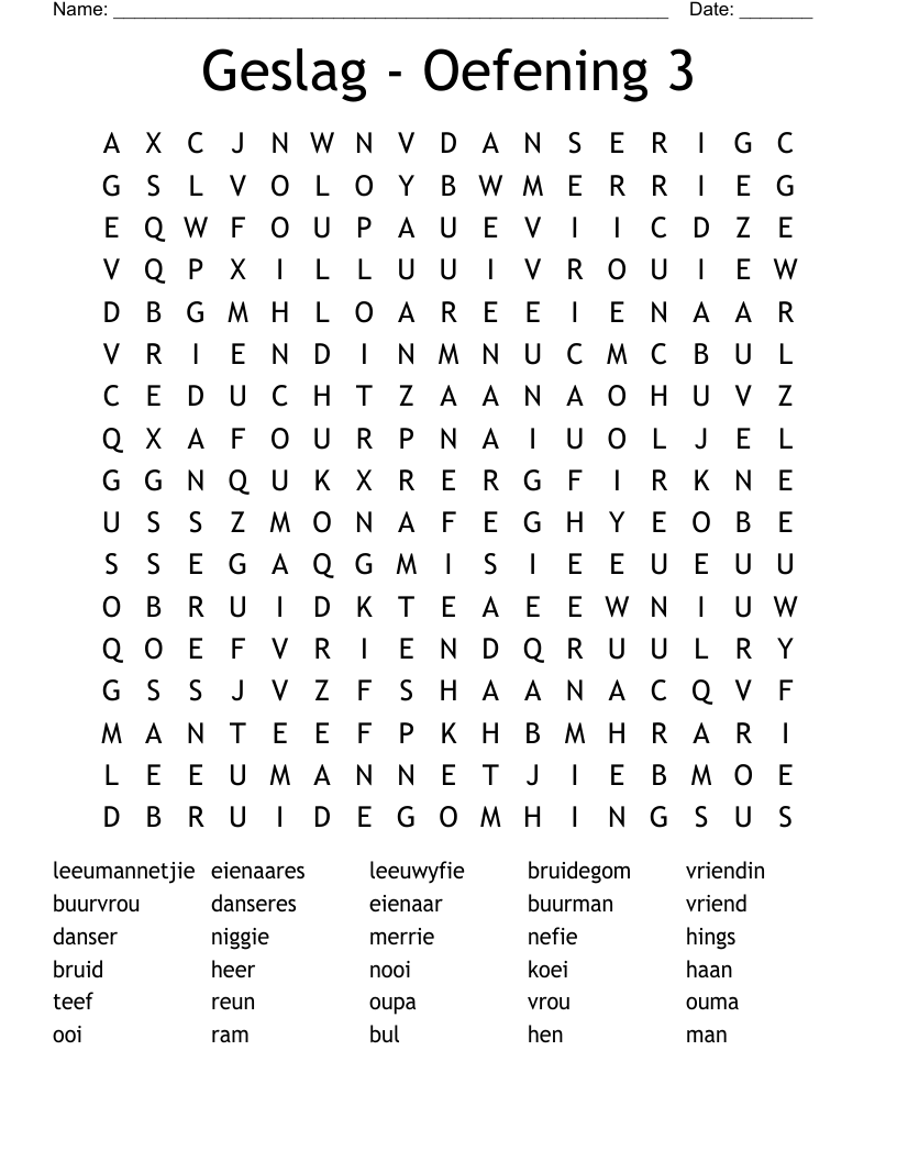 Geslag - Oefening 3 Word Search