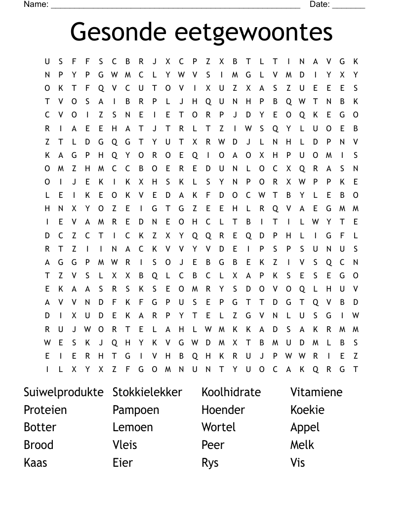 Gesonde eetgewoontes  Word Search