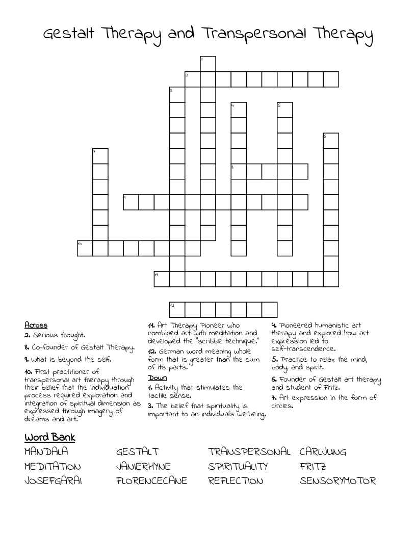 Gestalt Therapy and Transpersonal Therapy Crossword