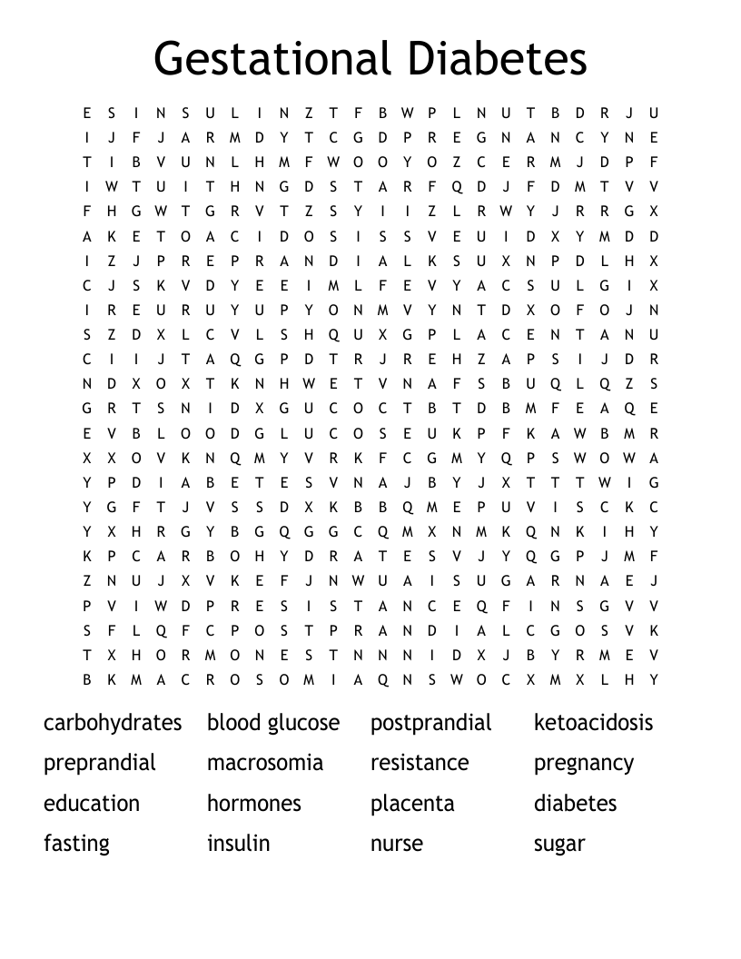 Gestational Diabetes Word Search