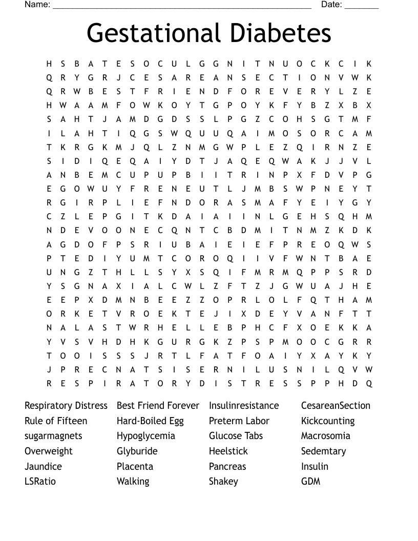 Gestational Diabetes Word Search
