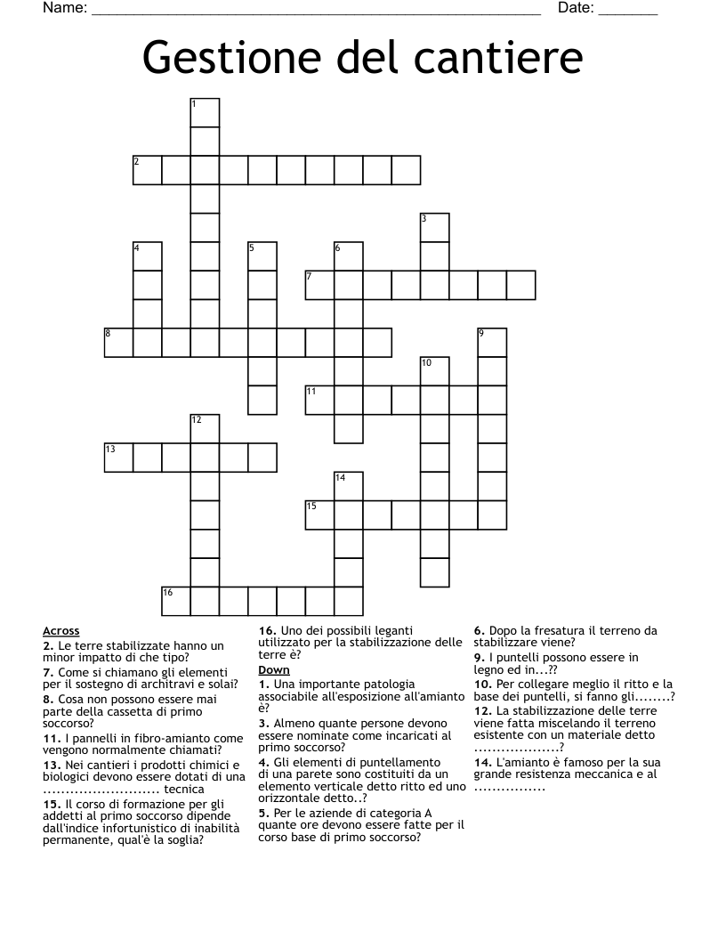 Gestione del cantiere Crossword