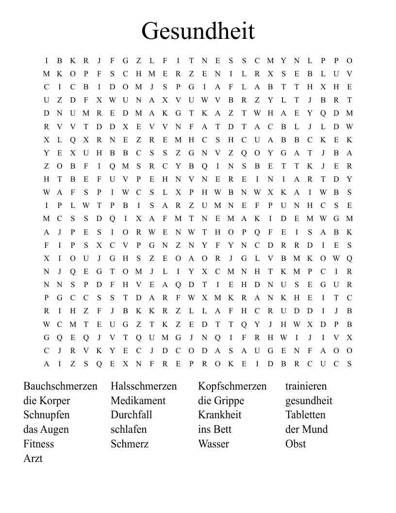 Gesundheit Word Search