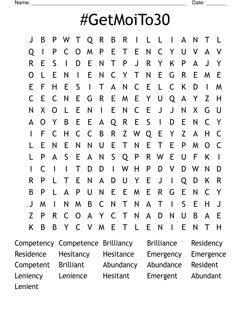 #GetMoiTo30 Word Search