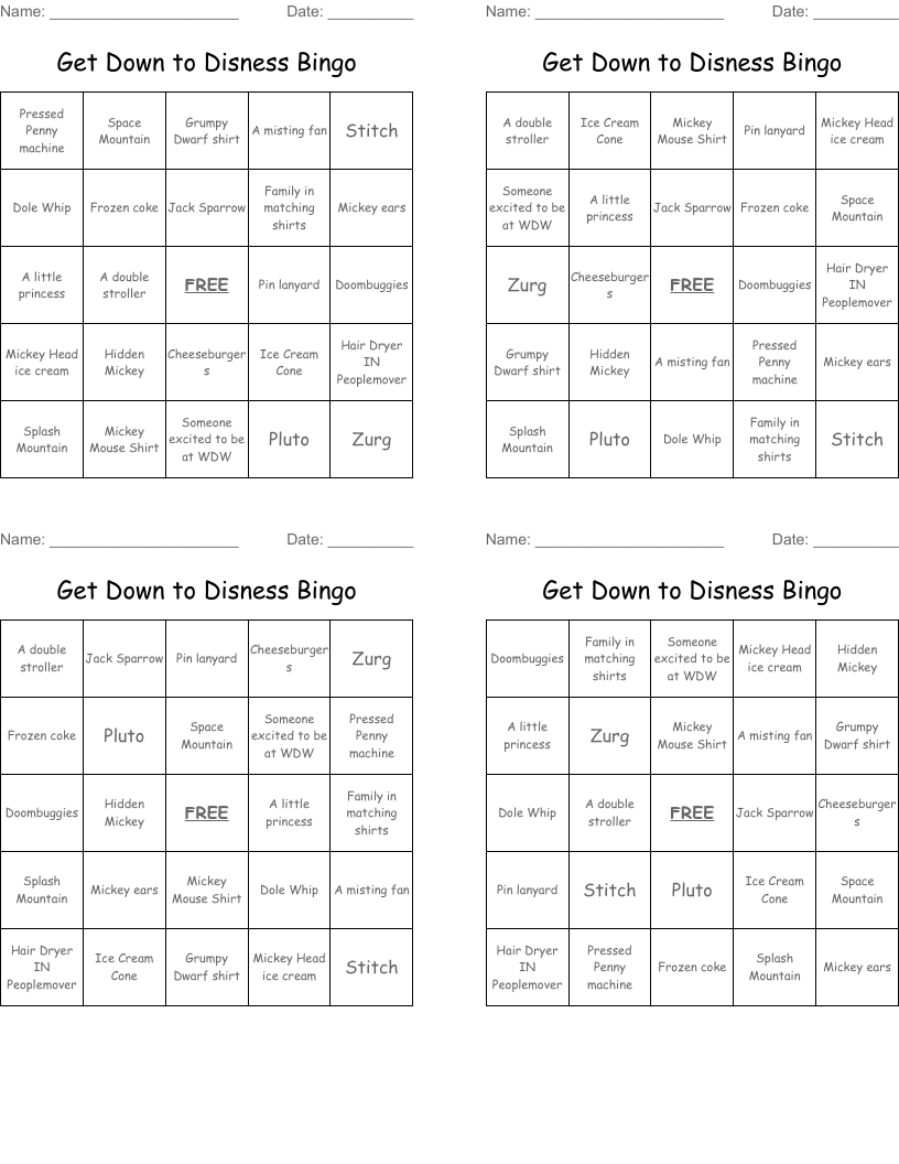 Get Down to Disness Bingo