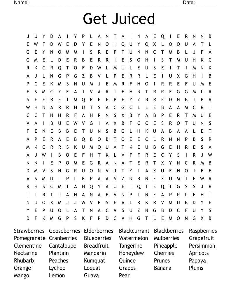 Get Juiced Word Search