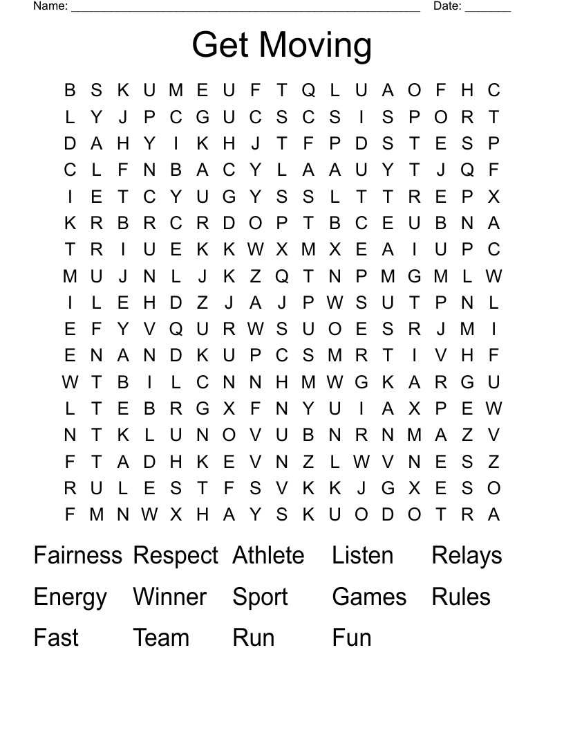 Get Moving Word Search