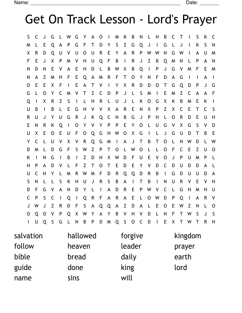 Get On Track Lesson - Lord's Prayer Word Search
