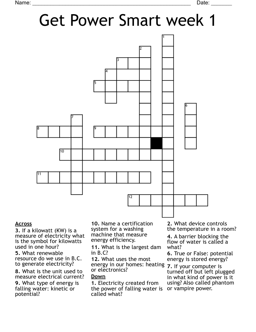 Get Power Smart week 1 Crossword