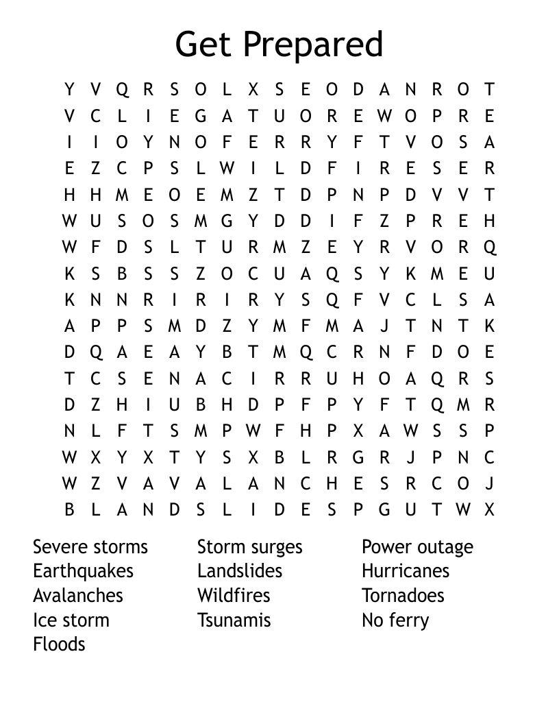 Get Prepared Word Search
