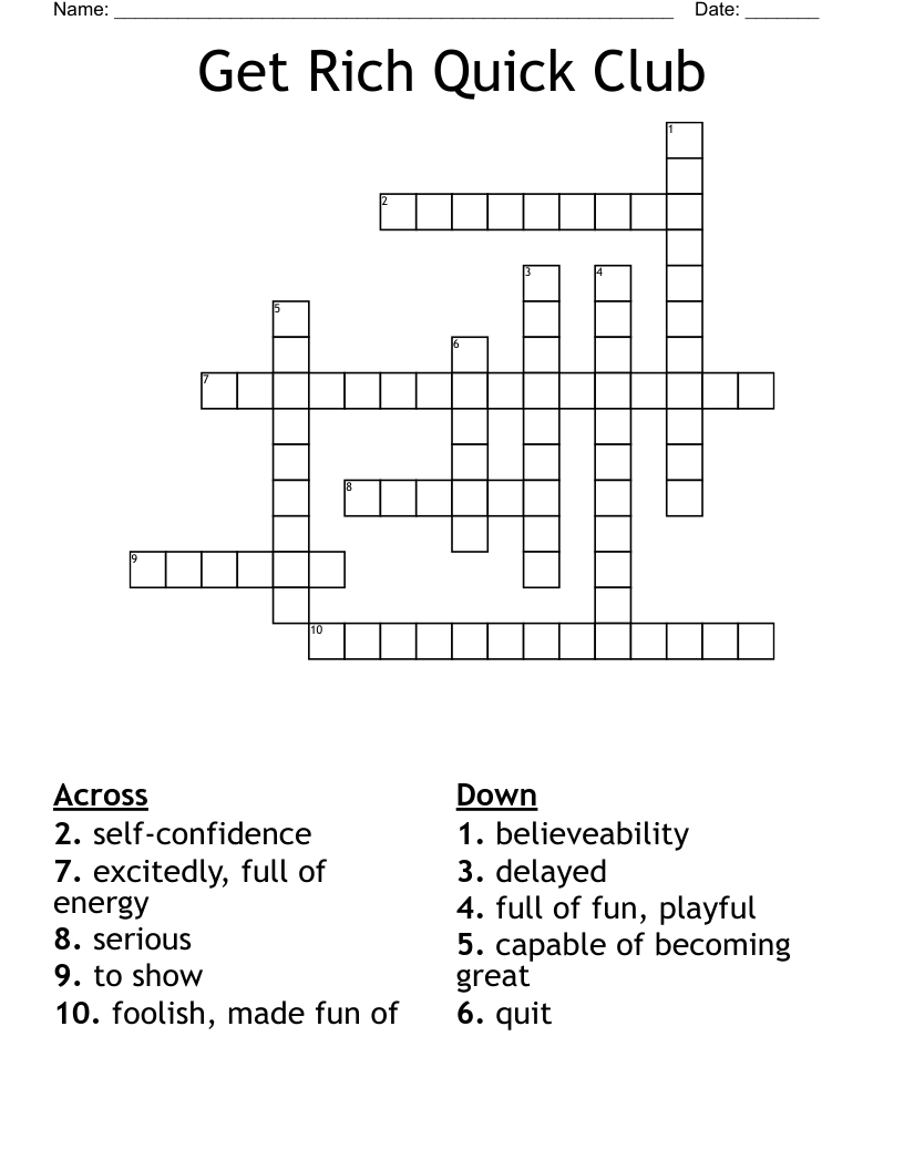 Get Rich Quick Club Crossword