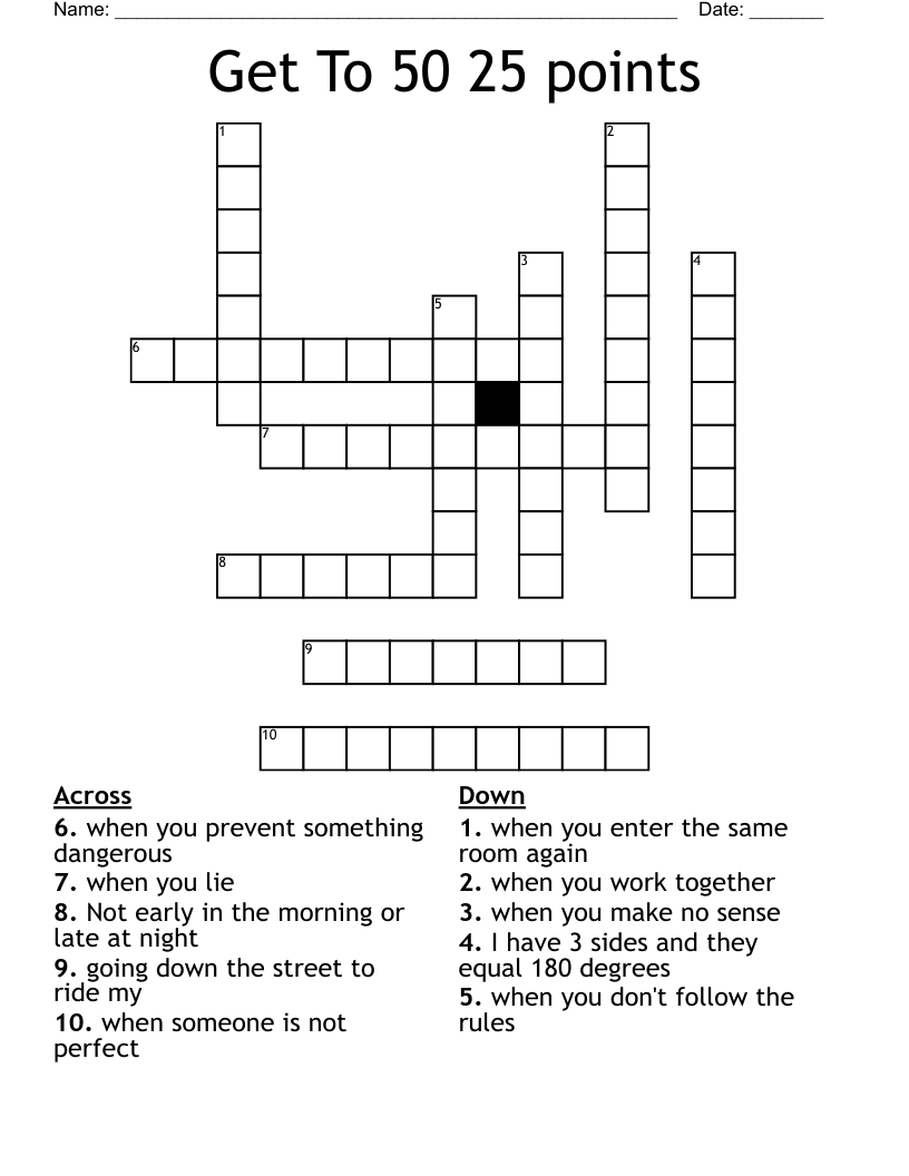 Get To 50 25 points Crossword