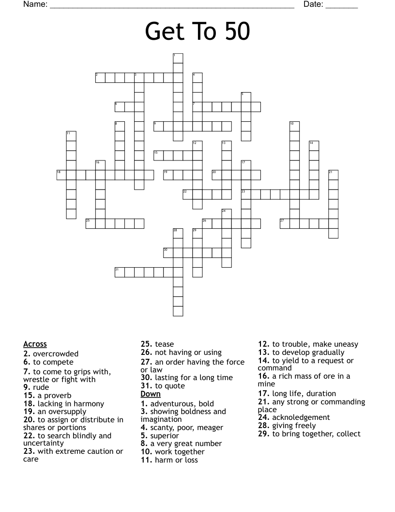 Get To 50 Crossword