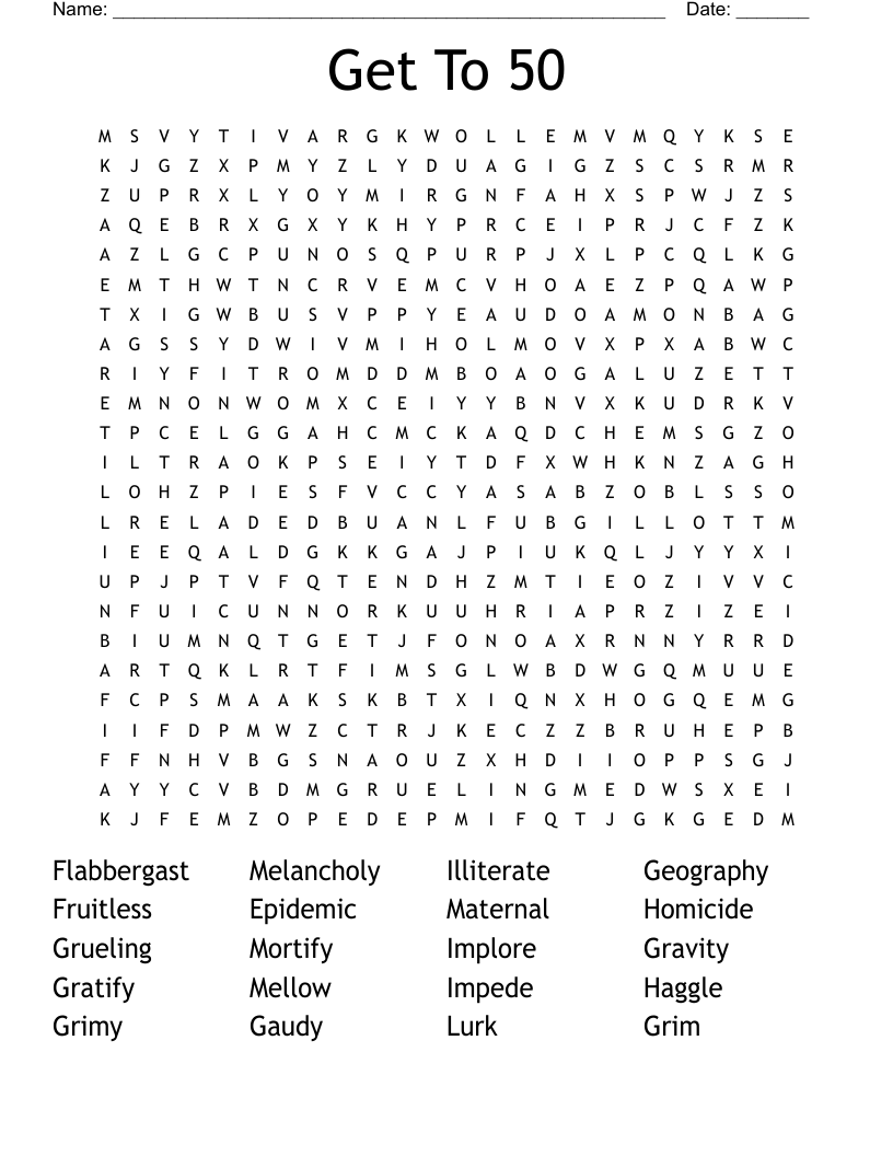 Get To 50 Word Search