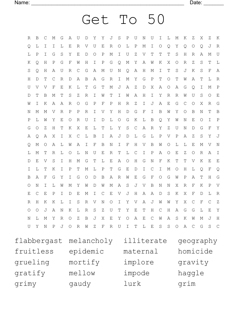 Get To 50 Word Search