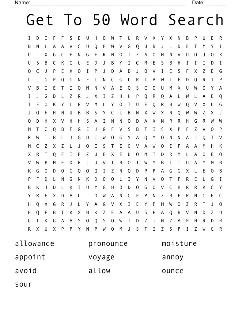 Get To 50 Word Search