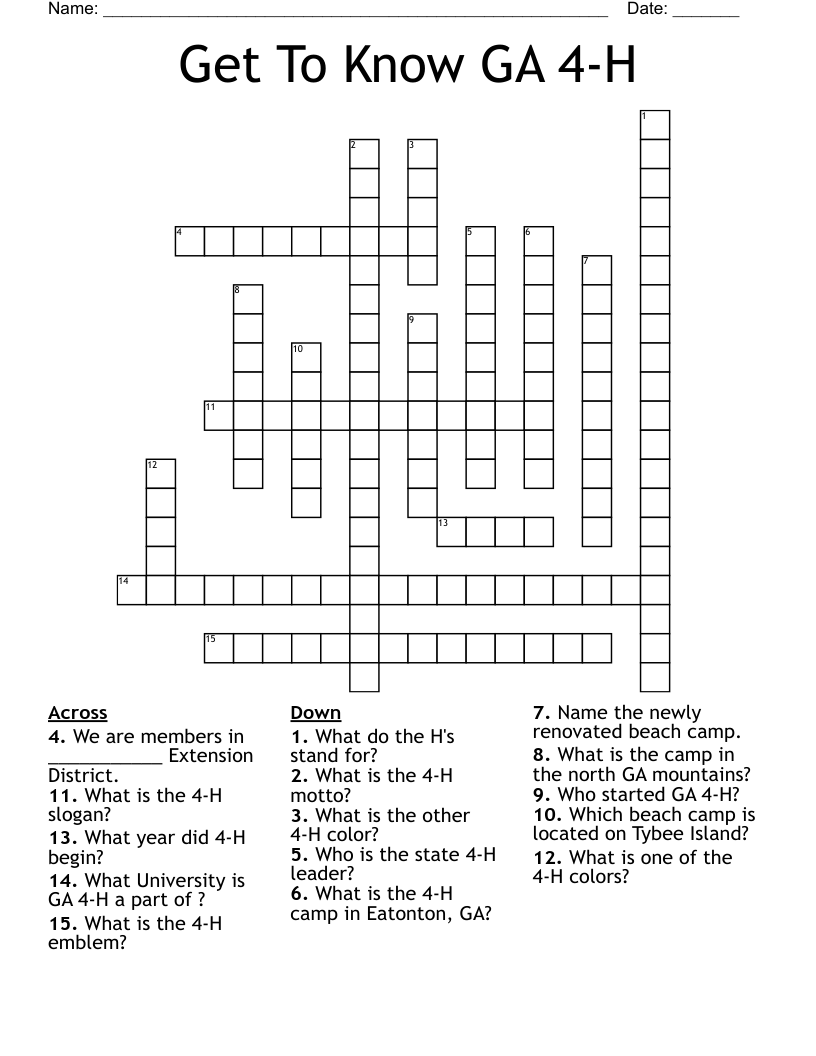 Get To Know GA 4-H Crossword