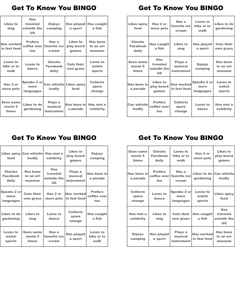 Get To Know You BINGO