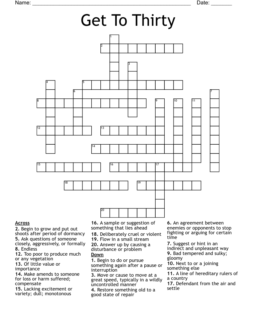 Get To Thirty Crossword