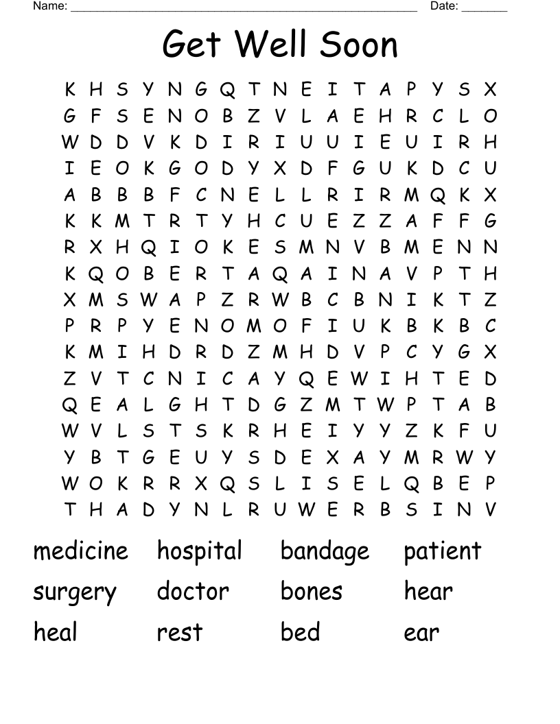 Get Well Soon Word Search