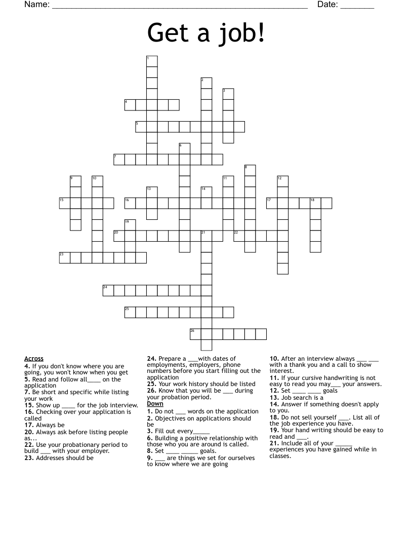 Get a job! Crossword