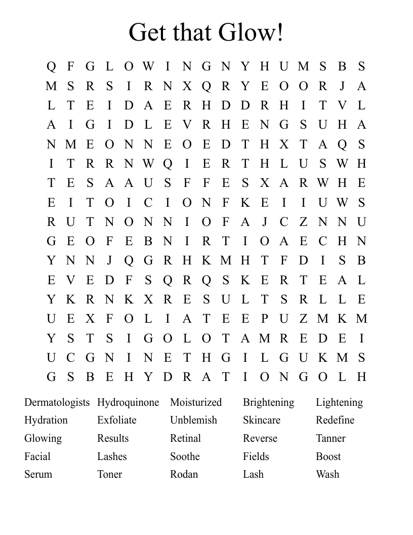 Get that Glow! Word Search