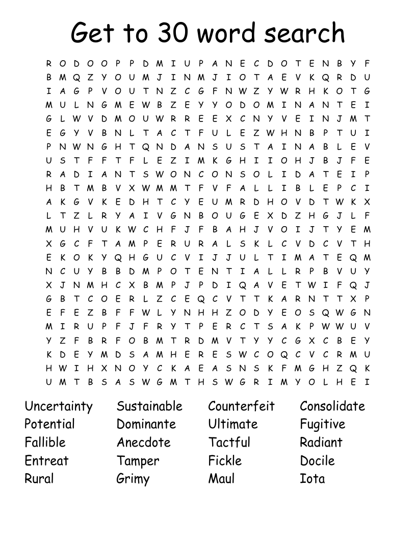 Get to 30 word search