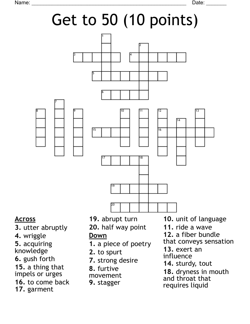 Get to 50 (10 points) Crossword