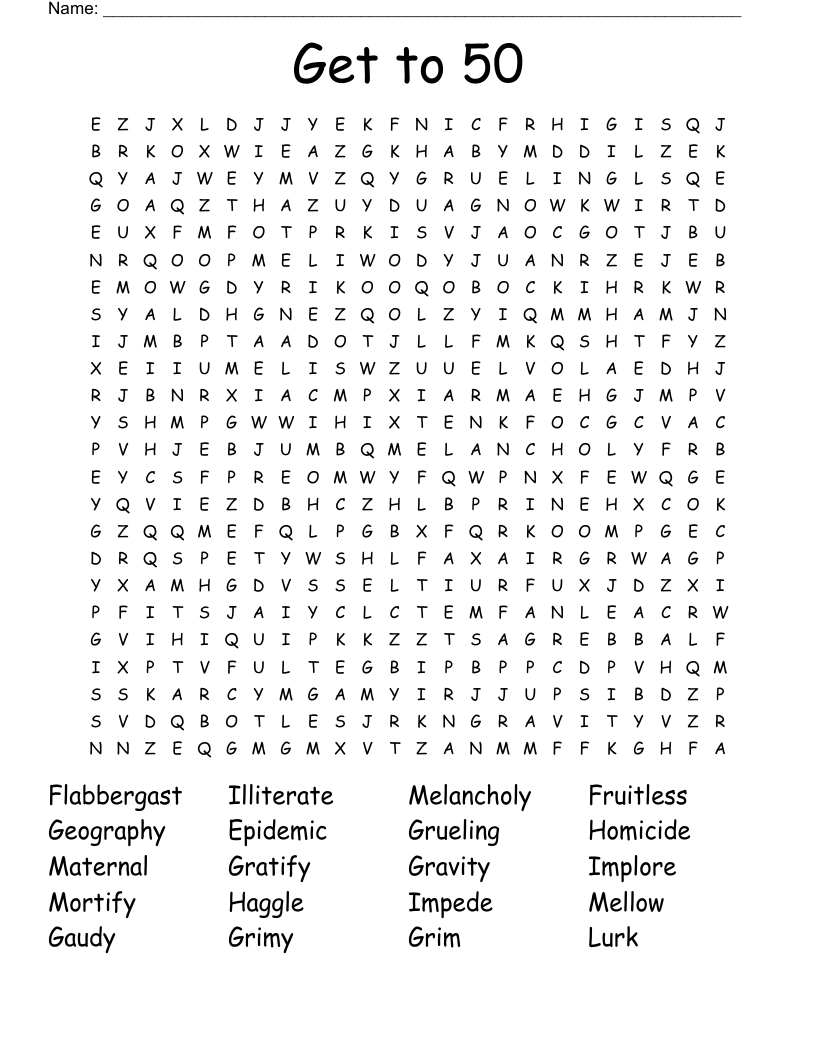Get to 50 Word Search