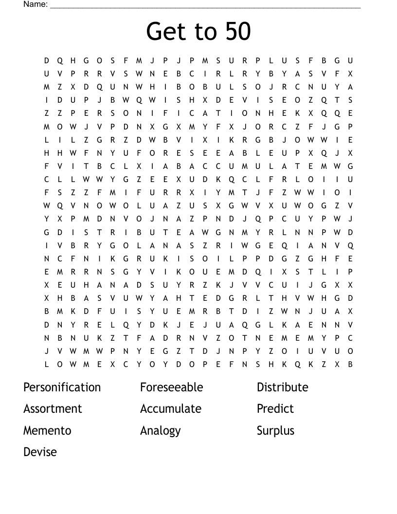 Get to 50 Word Search