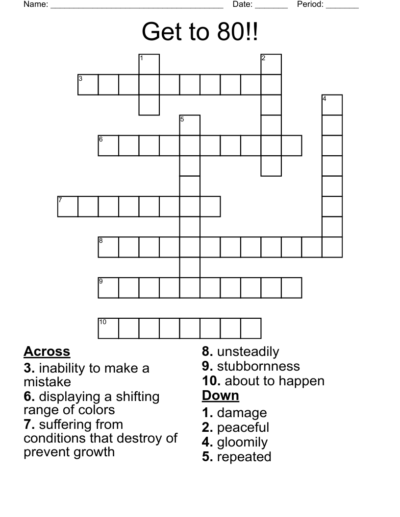 Get to 80!! Crossword