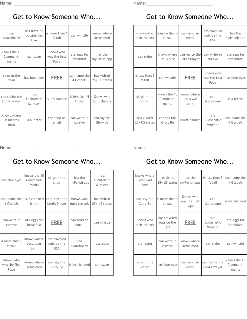 Get to Know Someone Who... Bingo Cards