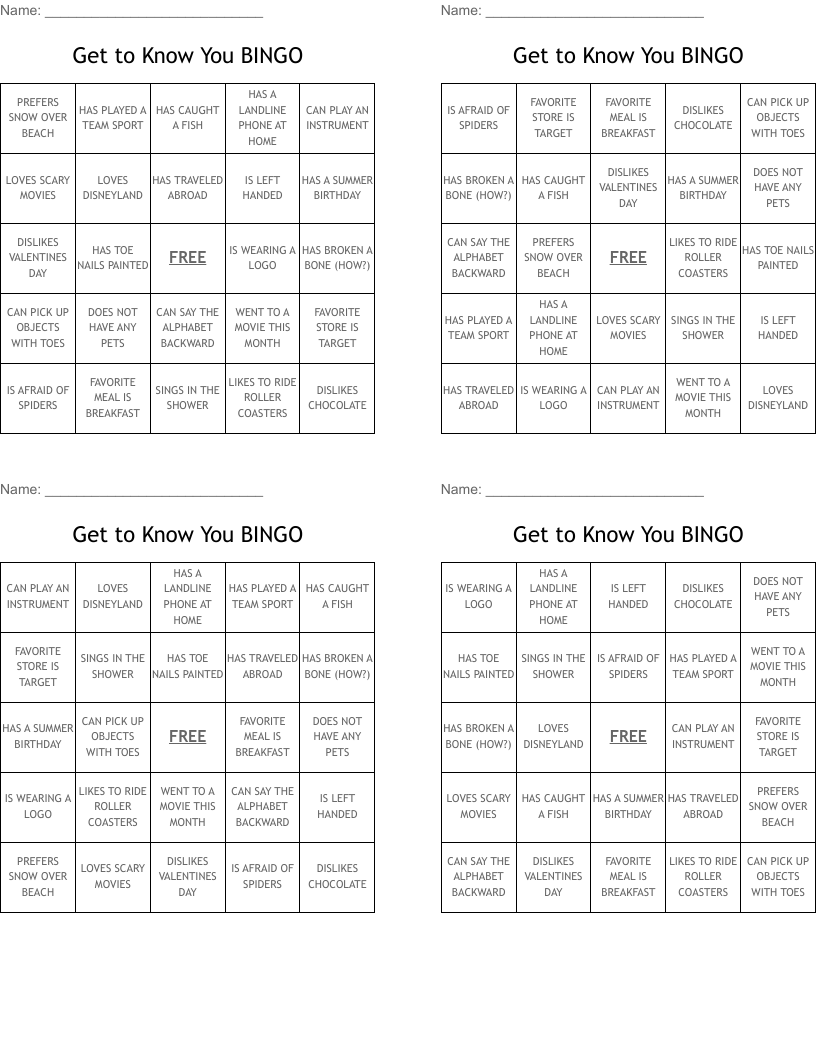 Get to Know You BINGO