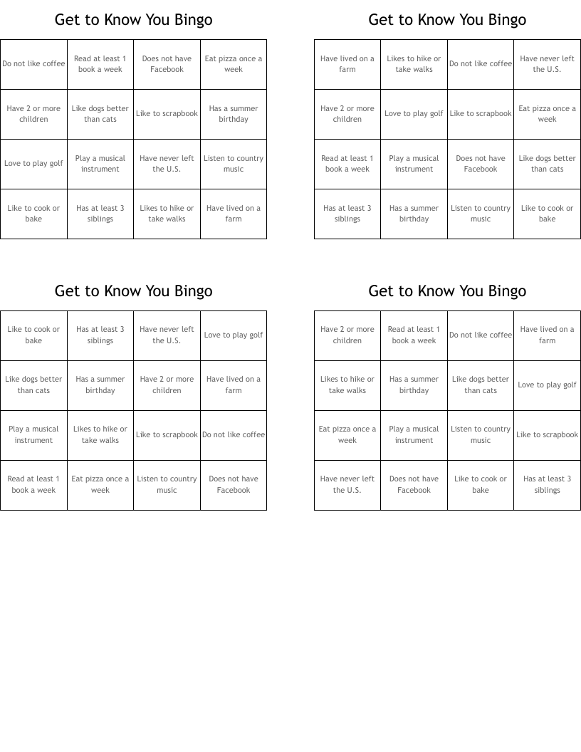 Get to Know You Bingo