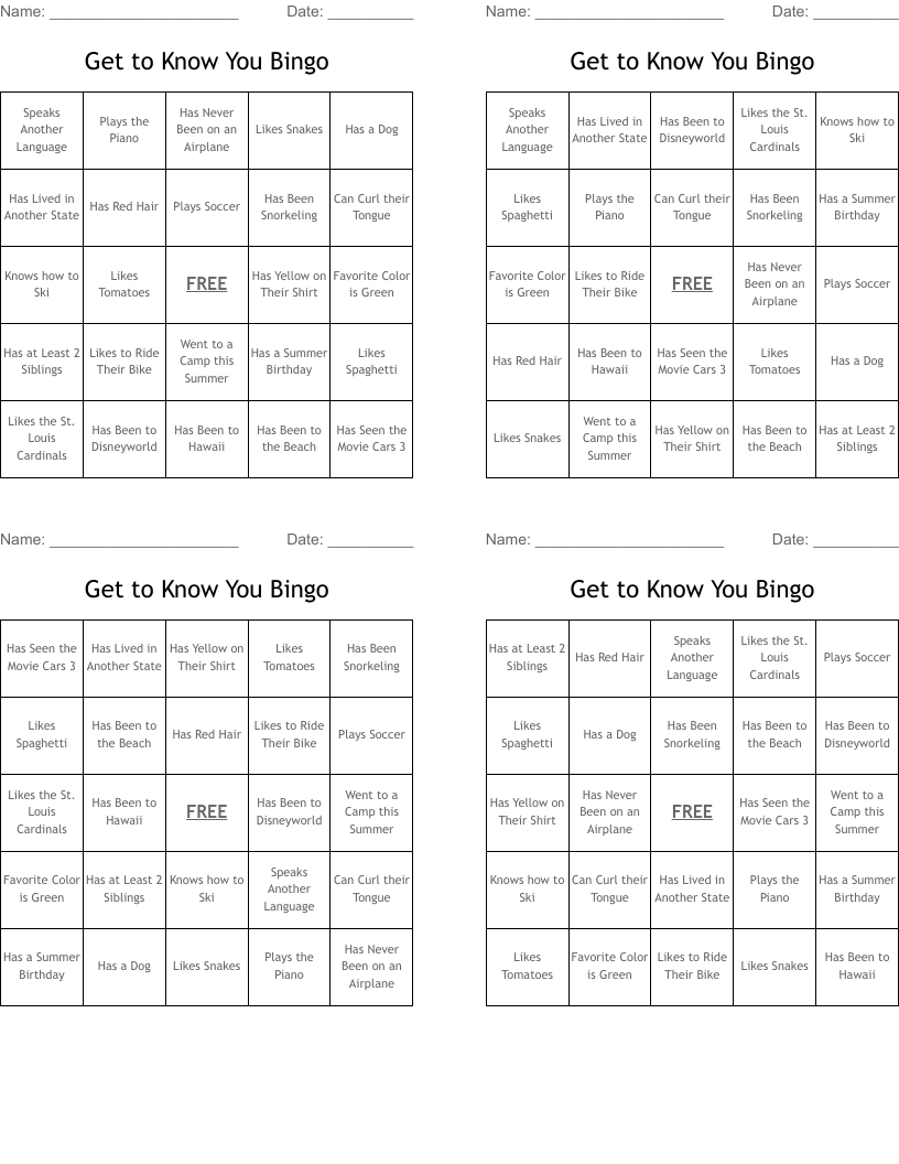 Get to Know You Bingo