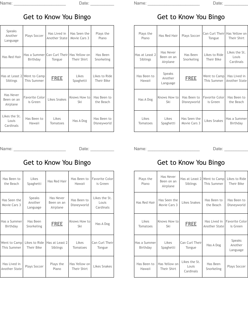 Get to Know You Bingo