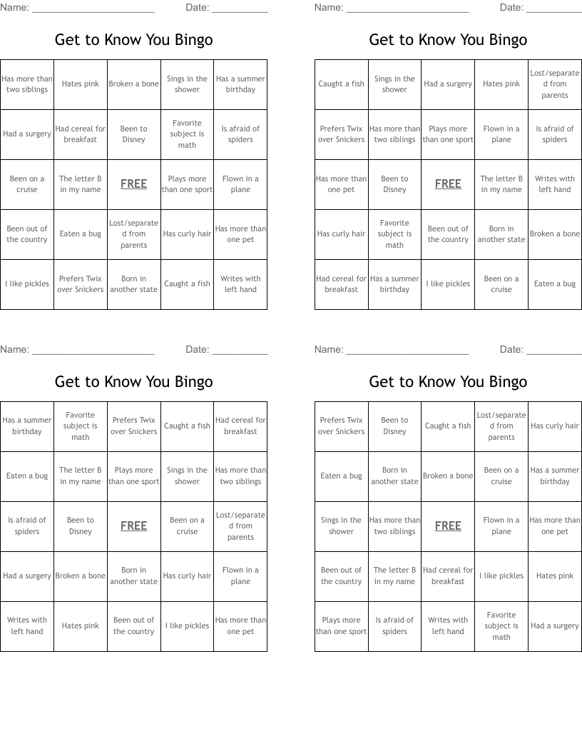 Get to Know You Bingo