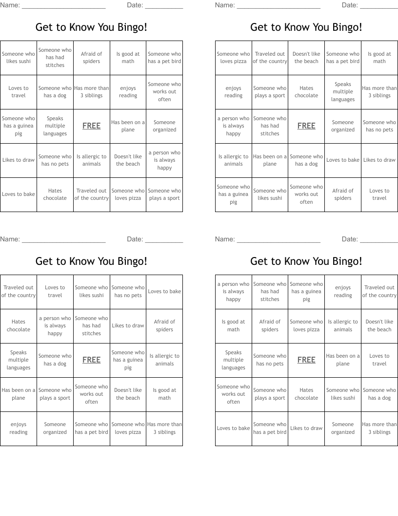Get to Know You Bingo!