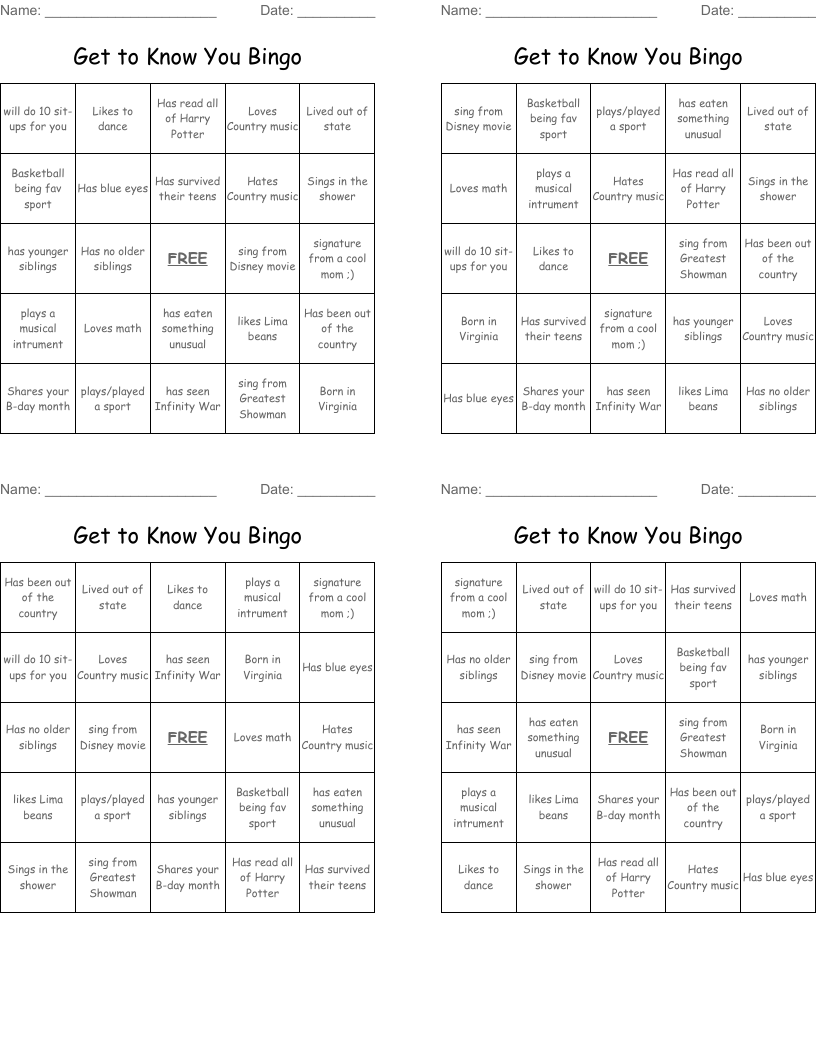 Get to Know You Bingo