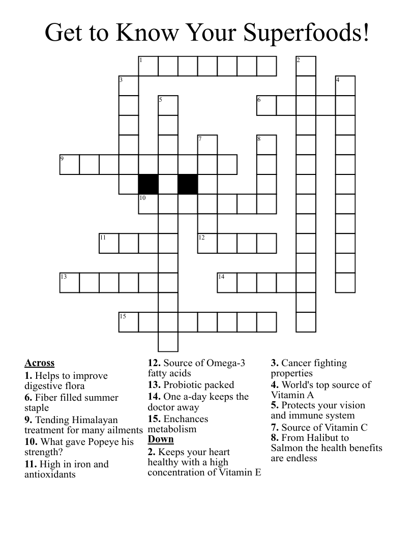 Get to Know Your Superfoods! Crossword