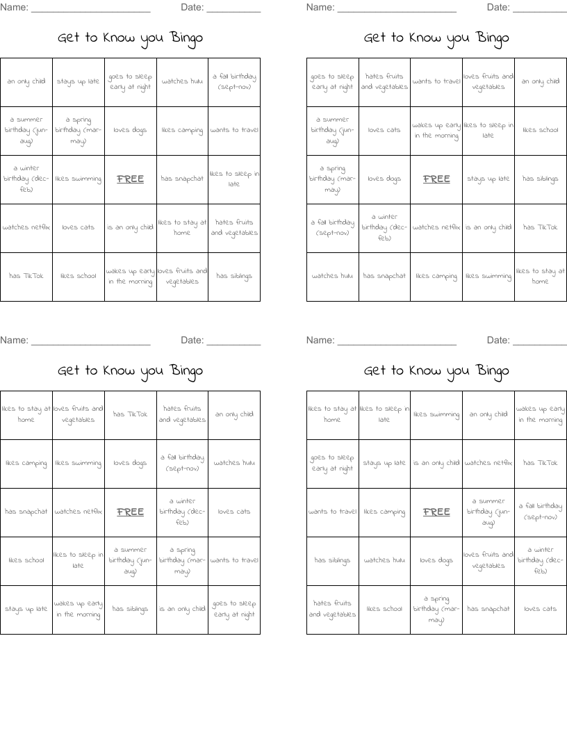 Get to Know you Bingo