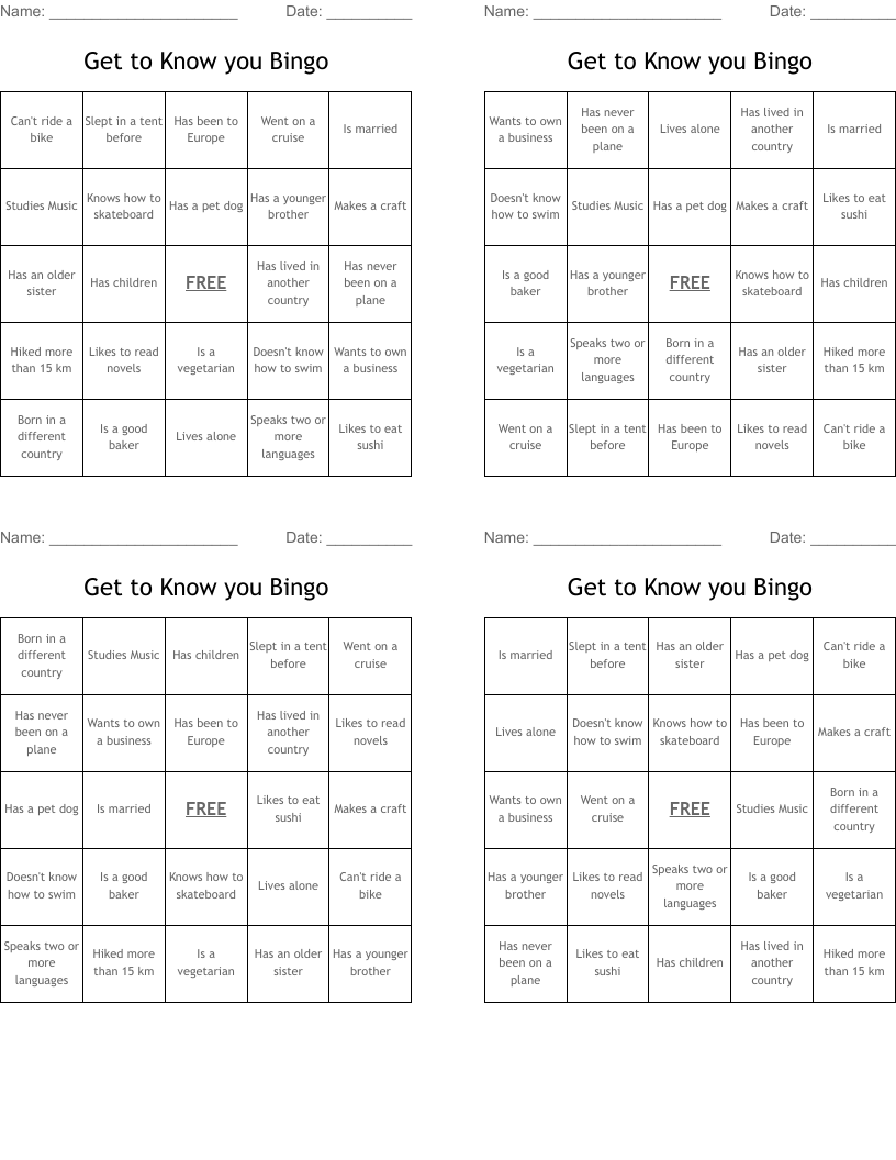 Get to Know you Bingo