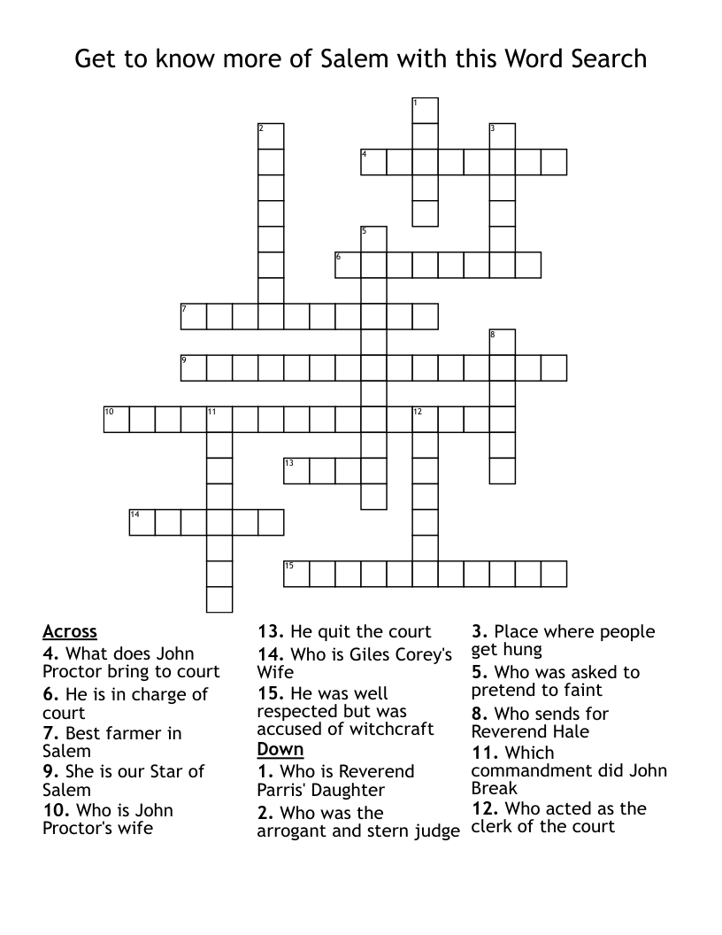 Get to know more of Salem with this Word Search Crossword