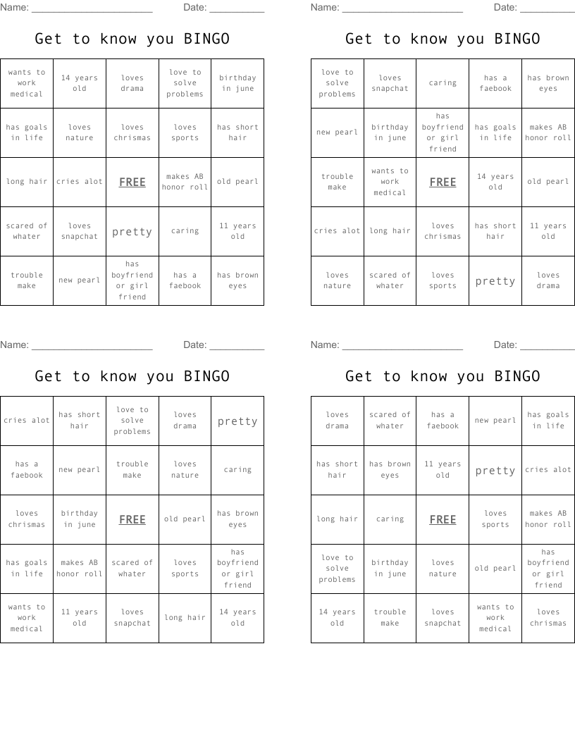 Get to know you BINGO