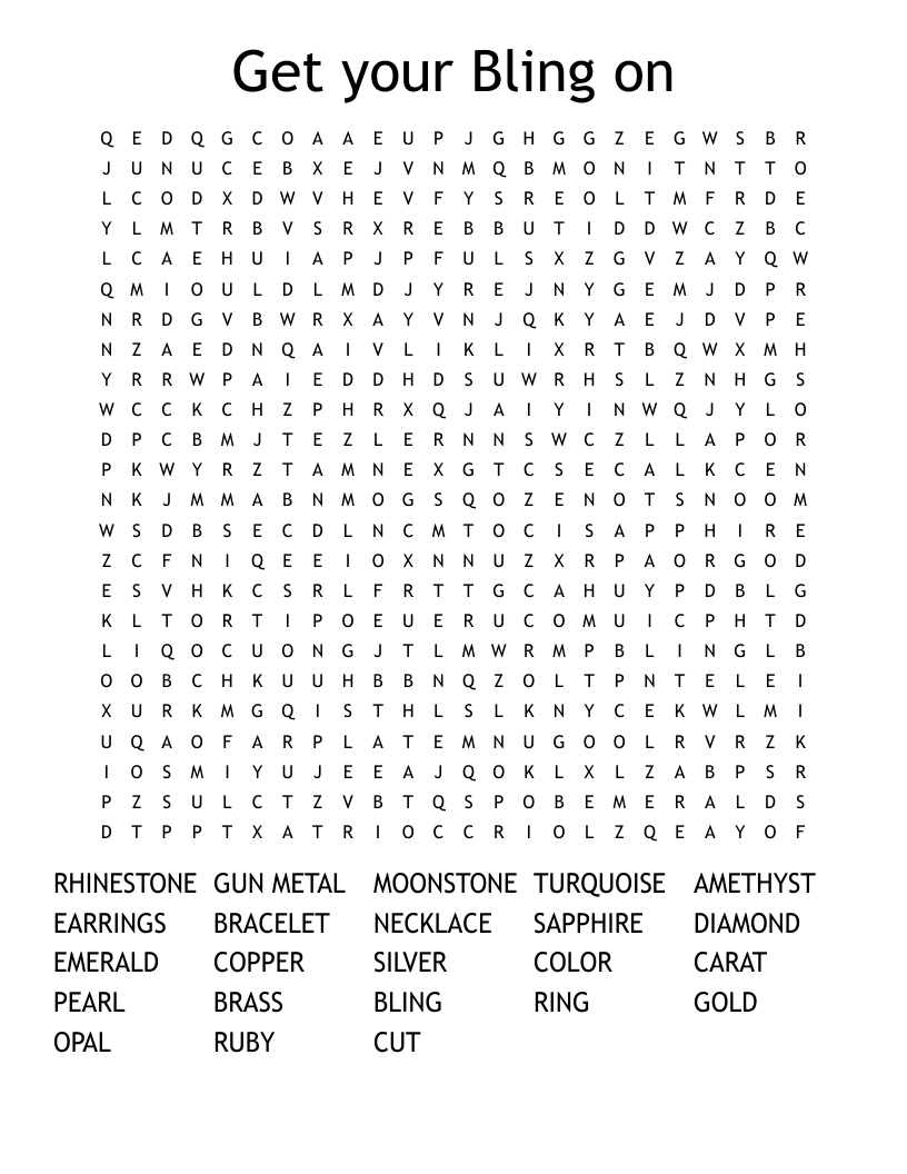Get your Bling on  Word Search