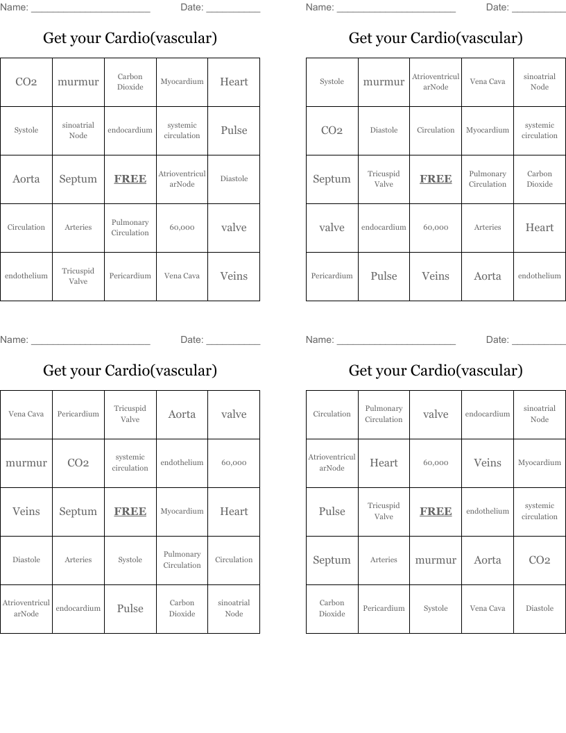 Get your Cardio(vascular) Bingo Cards