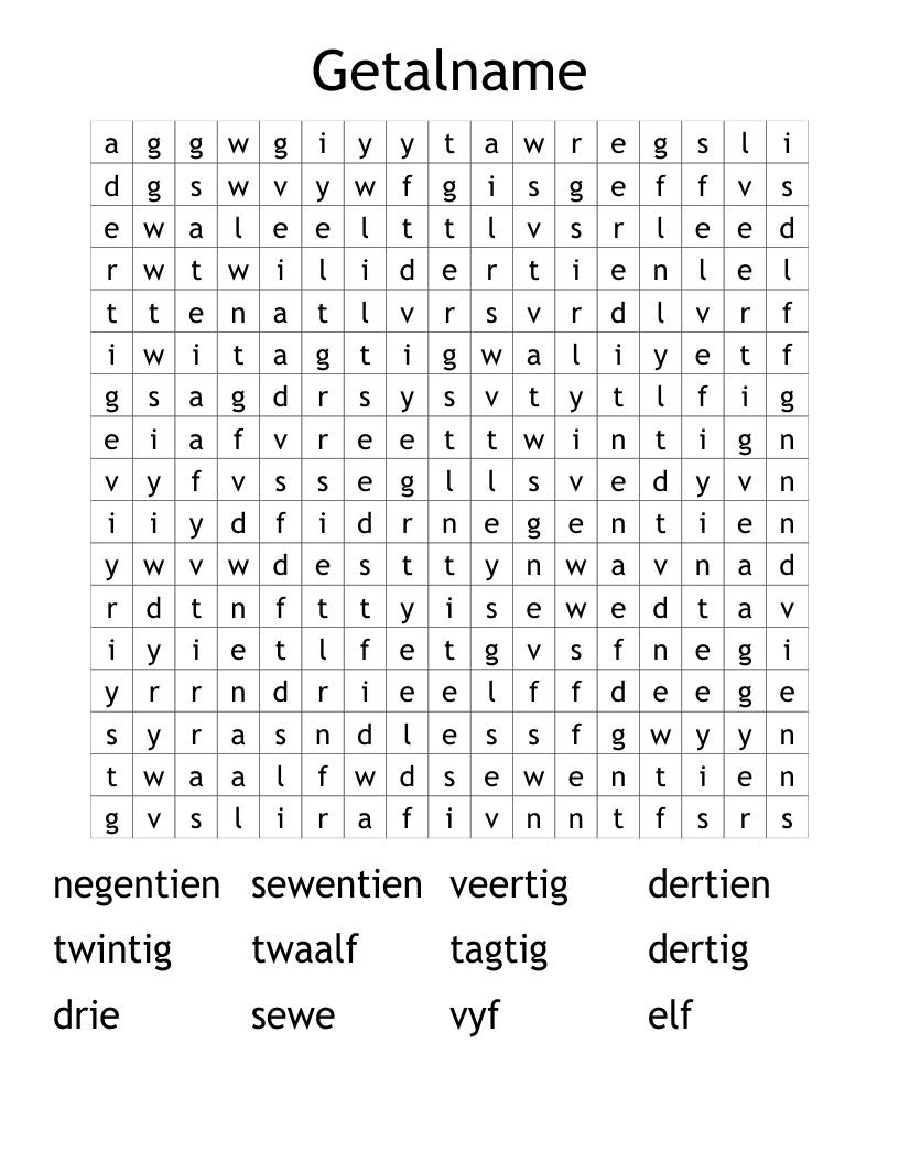 Getalname Word Search